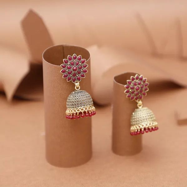 Gold_&_Maroon_Elegant_Jhumki_Earring_For_Women