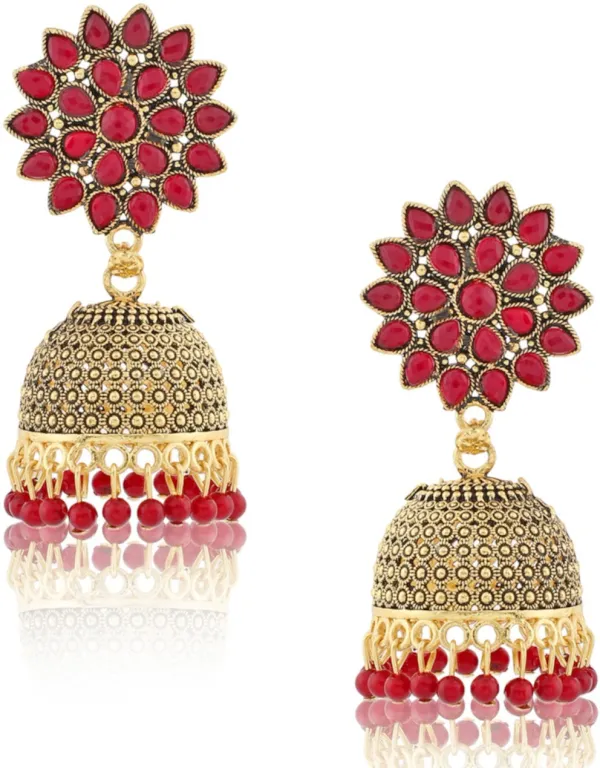 Gold_&_Maroon_Elegant_Jhumki_Earring_For_Women