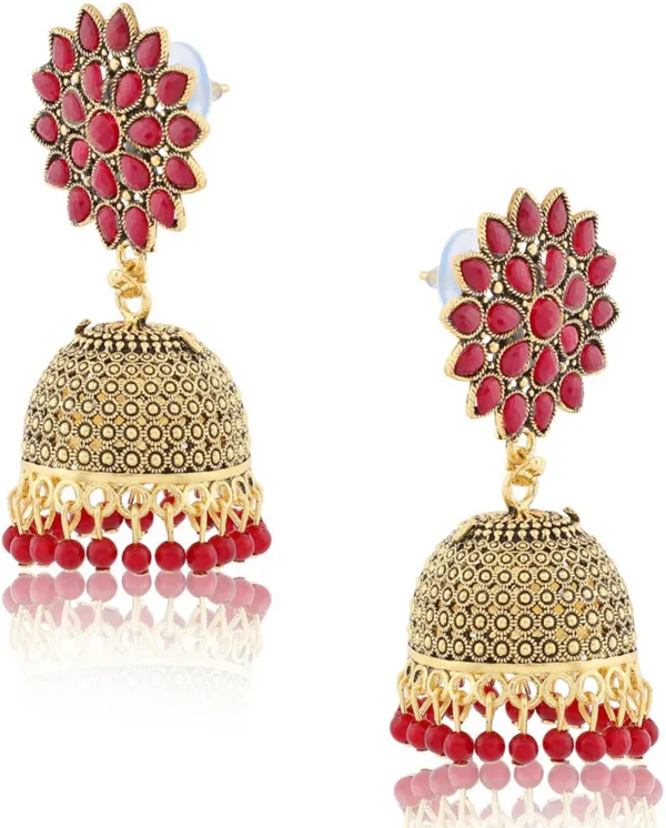 Gold_&_Maroon_Elegant_Jhumki_Earring_For_Women