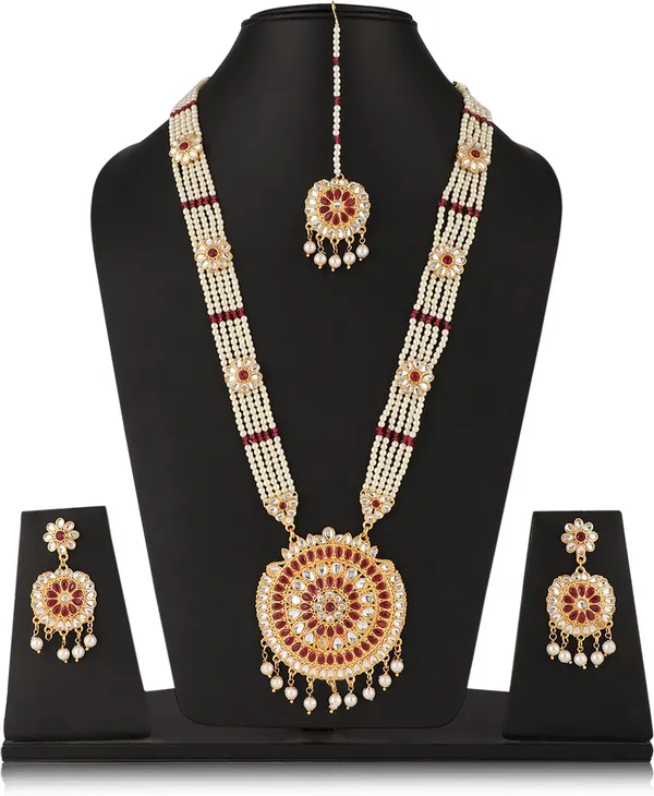 Red_Elegant_Necklace,_Earring_&_Maang_Tikka_Set_For_Women