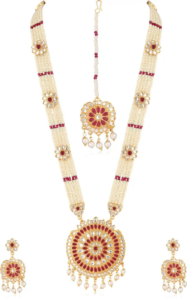 Red_Elegant_Necklace,_Earring_&_Maang_Tikka_Set_For_Women