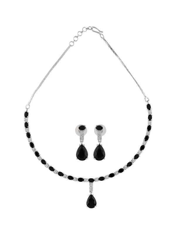 Black_AD_Stone_Silver_Plated_Necklace_Set_for_Women_|_Matching_Earrings_|_Party_&_Evening_Wear_Jewellery_Set