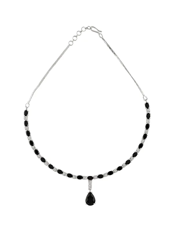Black_AD_Stone_Silver_Plated_Necklace_Set_for_Women_|_Matching_Earrings_|_Party_&_Evening_Wear_Jewellery_Set