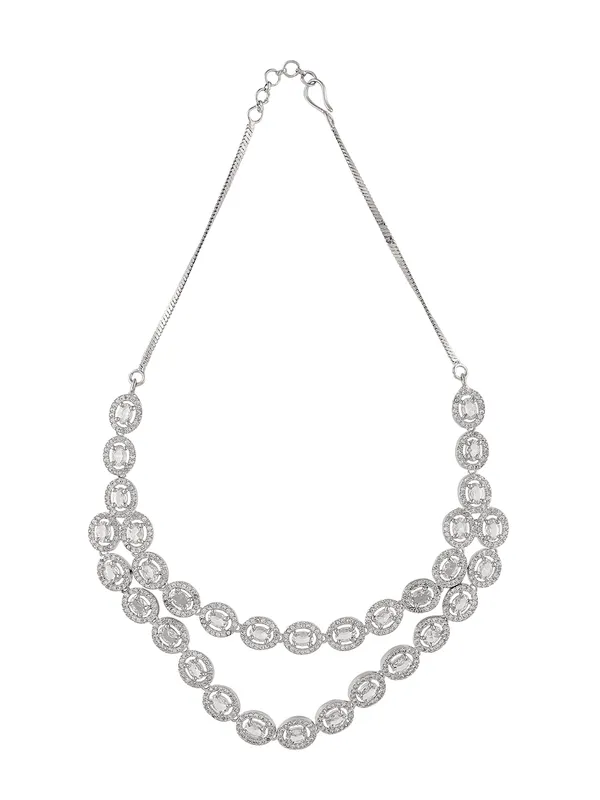 Double_Layer_AD_Stone_Necklace_Set_for_Women_|_Silver_Plated_Bridal_Jewellery_with_Long_Drop_Earrings_|_Stylish_Western_Party_Wear_Set