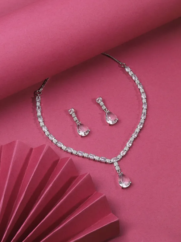 Elegant_Silver_Plated_Ad_Stone_Necklace_Set_For_Women_|_Crystal_Drop_Pendant_With_Earrings_|_Bridal_&_Party_Wear_Jewellery
