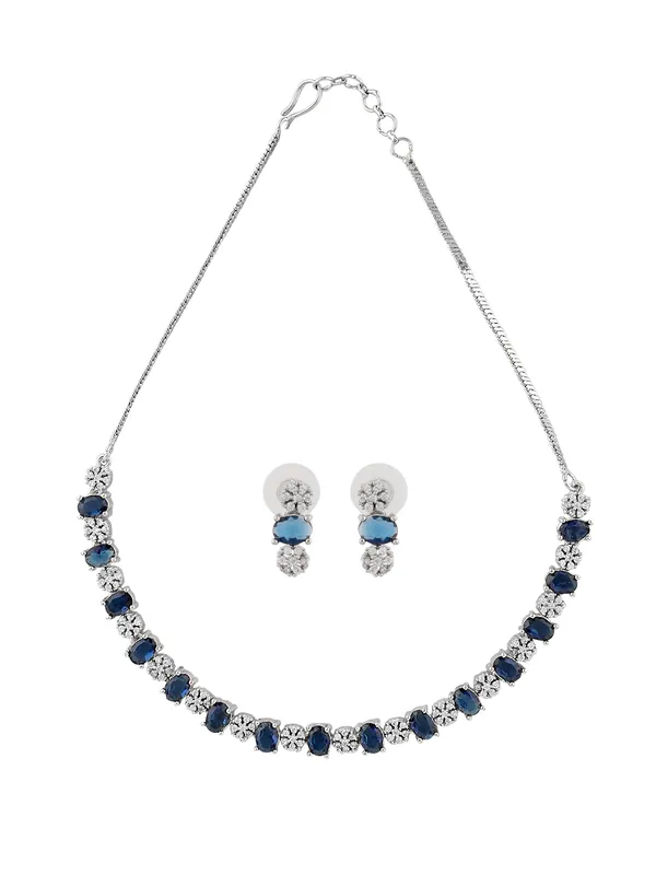 Glossy_&_Elegant_Blue_AD_Stone_Necklace_Set_for_Women_|_Partywear_Silver_Plated_Jewellery_with_Earrings