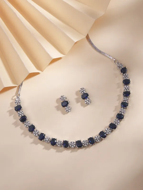 Glossy_&_Elegant_Blue_AD_Stone_Necklace_Set_for_Women_|_Partywear_Silver_Plated_Jewellery_with_Earrings