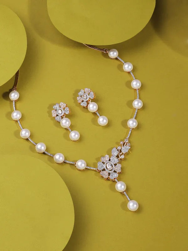 _Gold_Plated_Pearl_Necklace_Set_for_Women_|_Floral_Design_AD_Stone_Jewellery_Set_with_Earrings_|_Wedding,_Festive_&_Party_Wear_Necklace