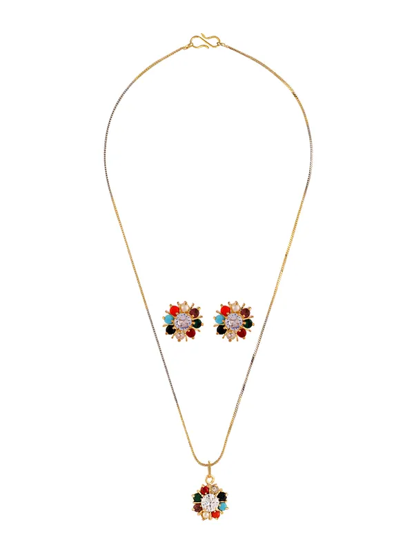 Multicolor_Navratna_Pendant_Set_with_Earrings_&_Ring_|_Gold-Plated_Finish