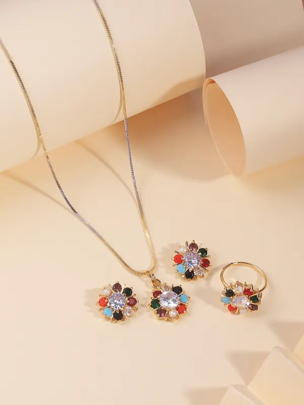 Multicolor_Navratna_Pendant_Set_with_Earrings_&_Ring_|_Gold-Plated_Finish