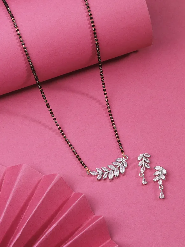 Silver_Leaf_Design_CZ_Mangalsutra_Set_with_Earrings_|_Jewelry_for_Women