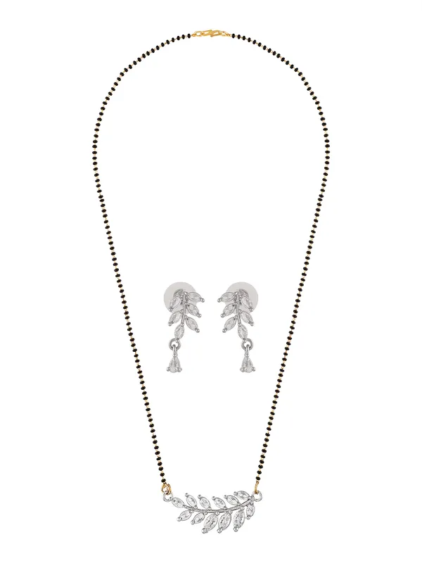Silver_Leaf_Design_CZ_Mangalsutra_Set_with_Earrings_|_Jewelry_for_Women