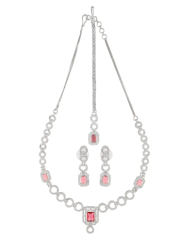Silver_Plated_AD_Stone_Pink_Jewelry_Set_for_Women_|_Necklace_&_Maang_Tikka_|_Bridal_&_Wedding_Party_Wear_Jewellery_Set