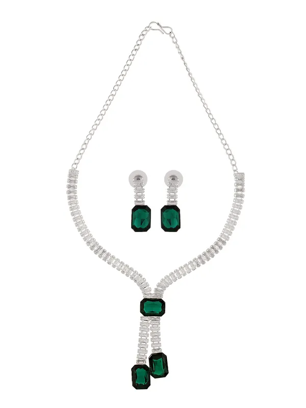 Silver_Plated_Green_Stone_Necklace_Set_for_Women_|_Party_Wear_Crystal_Jewellery_Set_with_Earrings_|_Elegant_Artificial_Diamond_Necklace_for_Bridal_&_Festive_Look
