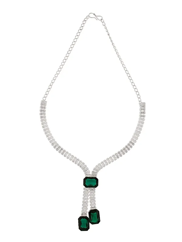 Silver_Plated_Green_Stone_Necklace_Set_for_Women_|_Party_Wear_Crystal_Jewellery_Set_with_Earrings_|_Elegant_Artificial_Diamond_Necklace_for_Bridal_&_Festive_Look