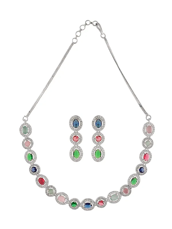 Silver_Plated_Multicolor_CZ_Stone_Necklace_Set_with_Drop_Earrings_|_Jewelry_set_for_Women