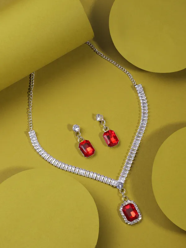 _Silver_Plated_Red_Stone_Necklace_Set_for_Women_|_Elegant_Crystal_Jewelry_Set_with_Earrings_|_Party,_Bridal,_Festive_Wear_Fashion_Necklace_Set
