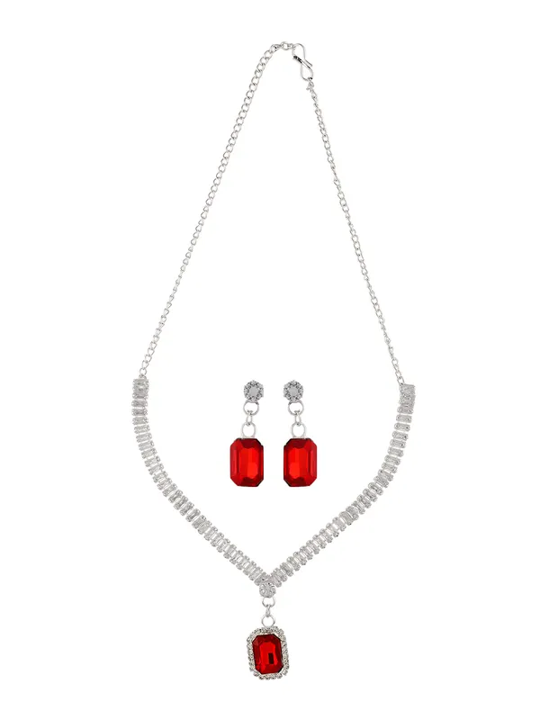 _Silver_Plated_Red_Stone_Necklace_Set_for_Women_|_Elegant_Crystal_Jewelry_Set_with_Earrings_|_Party,_Bridal,_Festive_Wear_Fashion_Necklace_Set