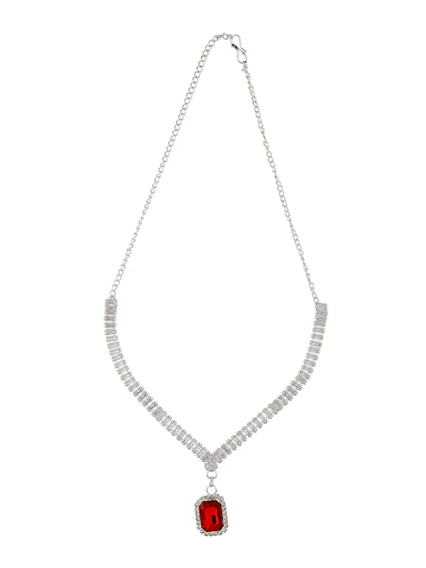 _Silver_Plated_Red_Stone_Necklace_Set_for_Women_|_Elegant_Crystal_Jewelry_Set_with_Earrings_|_Party,_Bridal,_Festive_Wear_Fashion_Necklace_Set