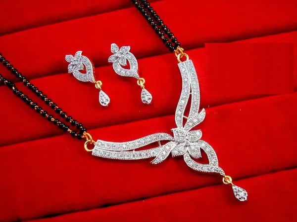 White_Alloy_Mangalsutra_&_Earring_Set_For_Women