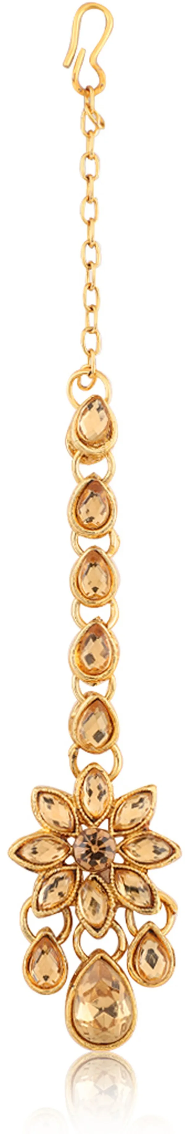 Gold_Elegant_Necklace,_Earring_&_Maang_Tikka_Set_For_Women