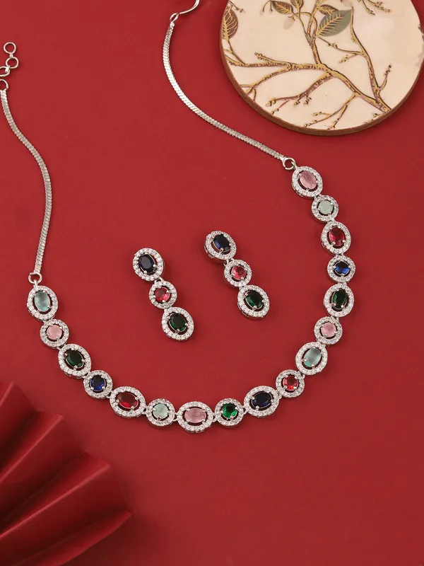 Silver_Plated_Multicolor_CZ_Stone_Necklace_Set_with_Drop_Earrings_|_Jewelry_set_for_Women