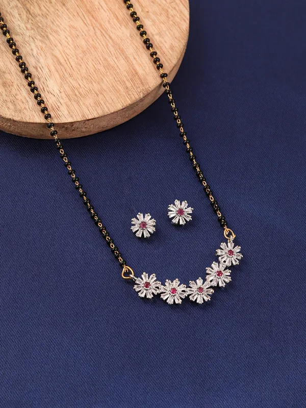Floral_CZ_Mangalsutra_Set_with_Red_Stone_Stud_Earrings_|_Jewelry_for_Women