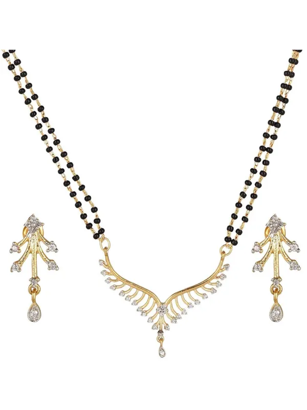 White_&_Black_Elegant_Mangalsutra_&_Earring_Set_For_Women