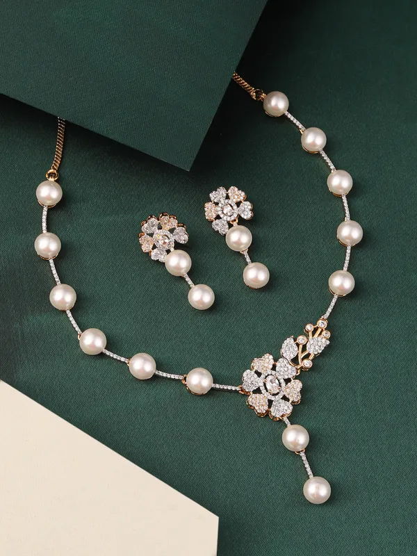 _Gold_Plated_Pearl_Necklace_Set_for_Women_|_Floral_Design_AD_Stone_Jewellery_Set_with_Earrings_|_Wedding,_Festive_&_Party_Wear_Necklace