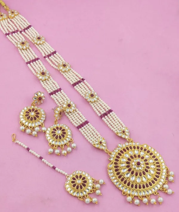 White_Alloy_Necklace,_Earring_&_Maang_Tikka_Set_For_Women