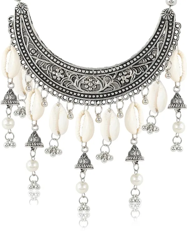 White_&_Silver_Elegant_Earring_&_Necklace_Set_For_Women