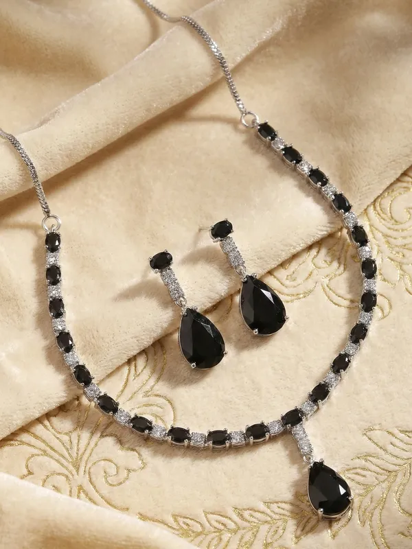 Black_AD_Stone_Silver_Plated_Necklace_Set_for_Women_|_Matching_Earrings_|_Party_&_Evening_Wear_Jewellery_Set