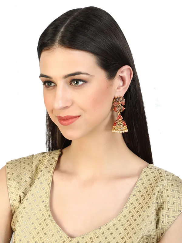 Gold_&_Red_Elegant_Jhumki_Earring_For_Women