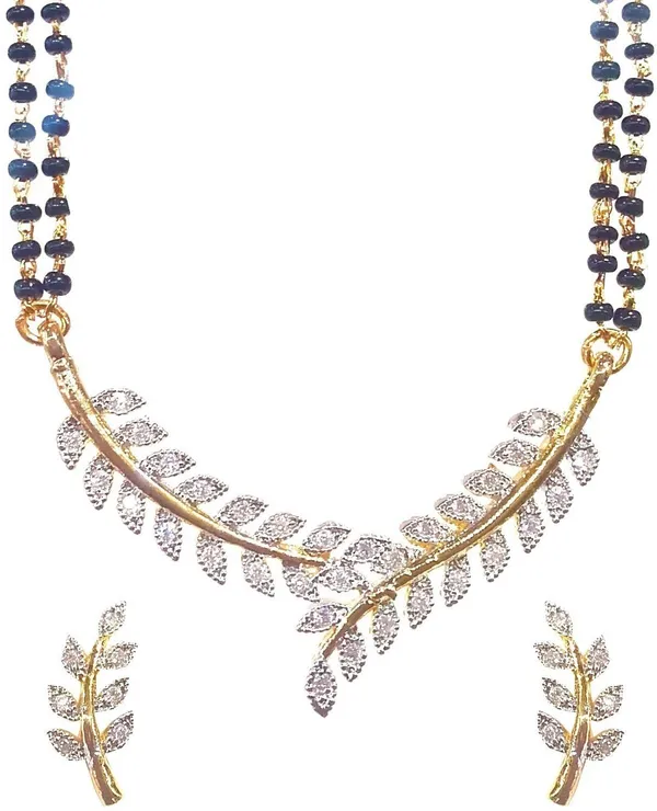 Gold_&_Black_Elegant_Mangalsutra_&_Earring_Set_For_Women
