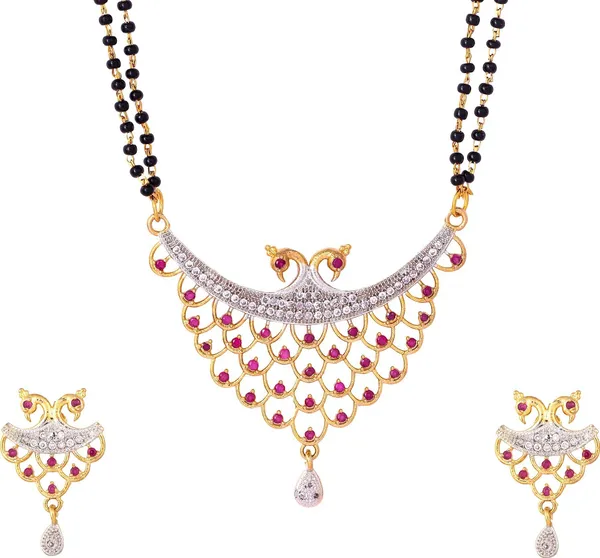 Gold_&_Silver_Elegant_Mangalsutra_&_Earring_Set_For_Women
