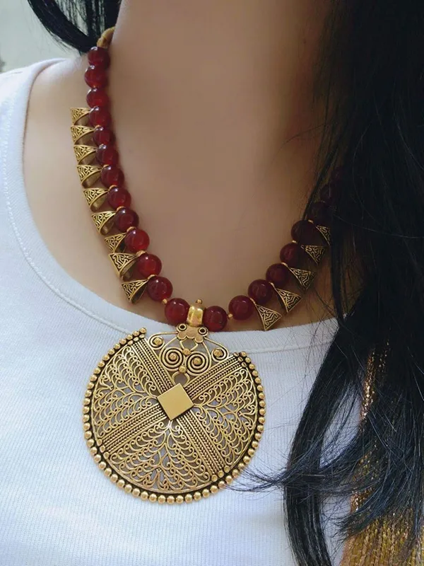 Maroon_&_Gold_Elegant_Earring_&_Necklace_Set_For_Women
