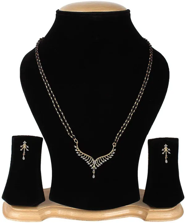 White_&_Black_Elegant_Mangalsutra_&_Earring_Set_For_Women