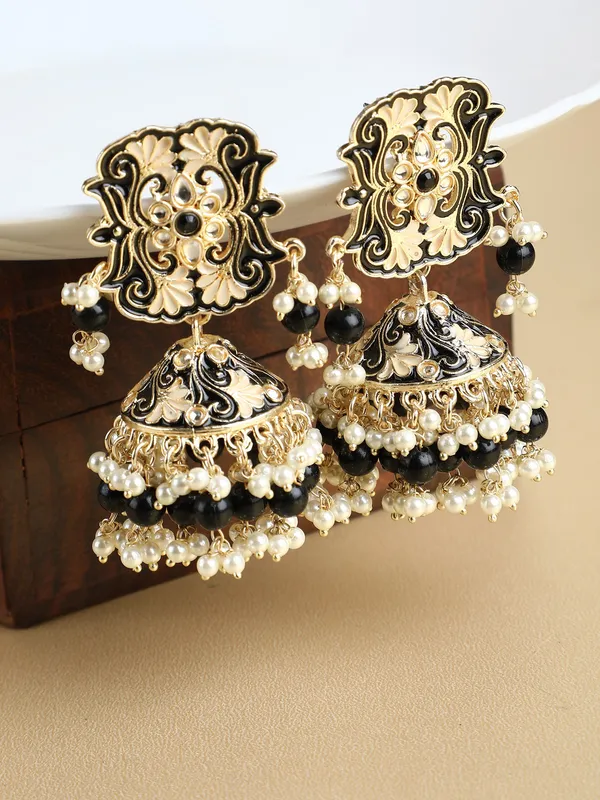 Gold_&_Black_Elegant_Earring_Set_For_Women