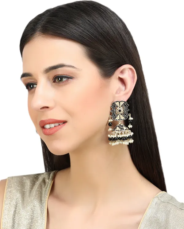 Gold_&_Black_Elegant_Earring_Set_For_Women
