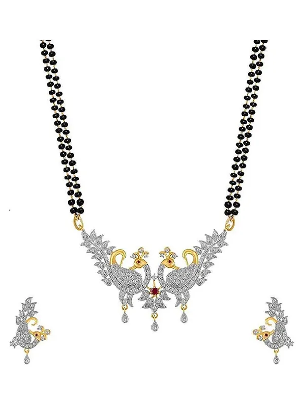 Pink_&_White_Elegant_Mangalsutra_&_Earring_Set_For_Women