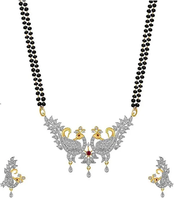 Pink_&_White_&_Gold_Elegant_Mangalsutra_&_Earring_Set_For_Women