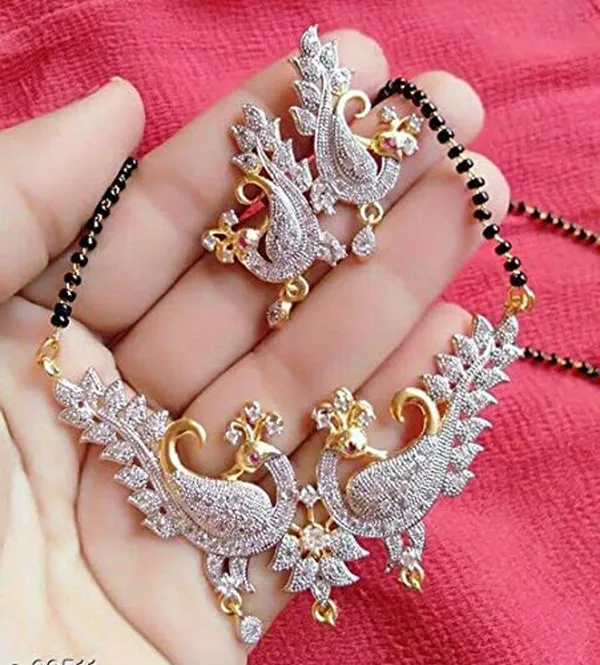 Pink_&_White_&_Gold_Elegant_Mangalsutra_&_Earring_Set_For_Women