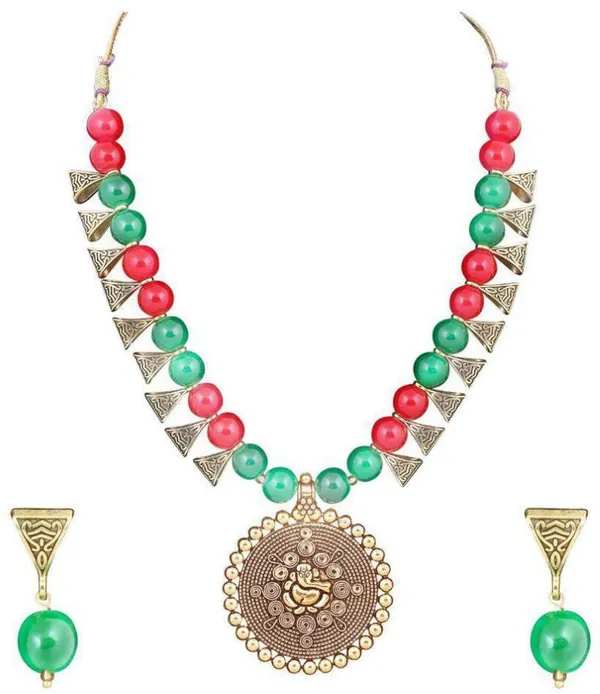 Silver_&_Green_&_Red_Elegant_Earring_&_Necklace_Set_For_Women