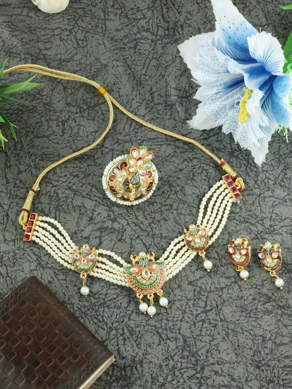 Multicolor_Elegant_Necklace,_Earring_&_Ring_Set_For_Women
