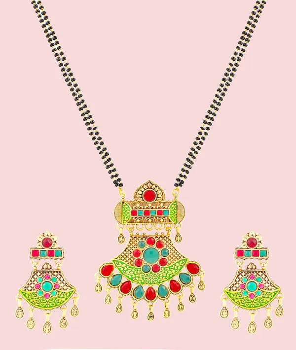 Green_Elegant_Mangalsutra_&_Earring_Set_For_Women