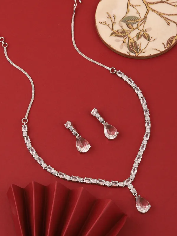 Elegant_Silver_Plated_Ad_Stone_Necklace_Set_For_Women_|_Crystal_Drop_Pendant_With_Earrings_|_Bridal_&_Party_Wear_Jewellery