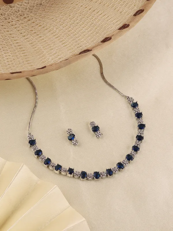 Glossy_&_Elegant_Blue_AD_Stone_Necklace_Set_for_Women_|_Partywear_Silver_Plated_Jewellery_with_Earrings