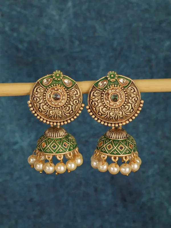 Gold_&_Green_Elegant_Jhumki_Earring_For_Women