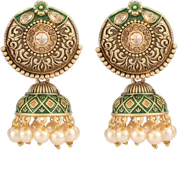 Gold_&_Green_Elegant_Jhumki_Earring_For_Women