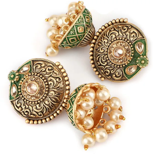 Gold_&_Green_Elegant_Jhumki_Earring_For_Women